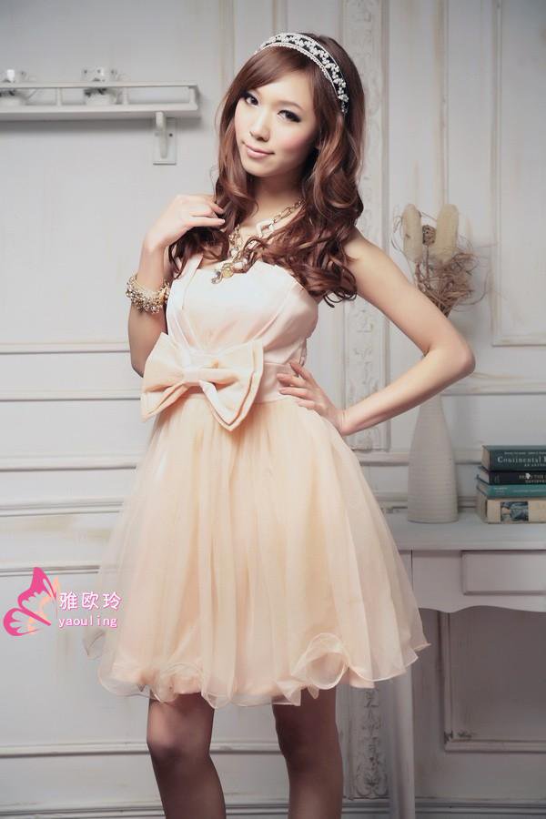 SpecialOfferFashionStraplessKneeLengthBowBubbleEveningBridesmaidsDresses-LYE092520