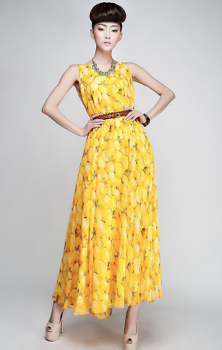 SpringFashionFruitPrintMaxiDressWithBelt-CR010306YL