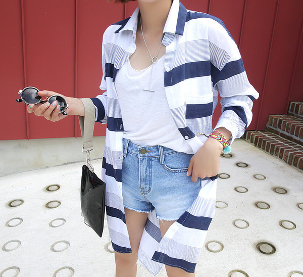 StreetWearStripedLongSleeveCardiganShirts-CMK091447RB