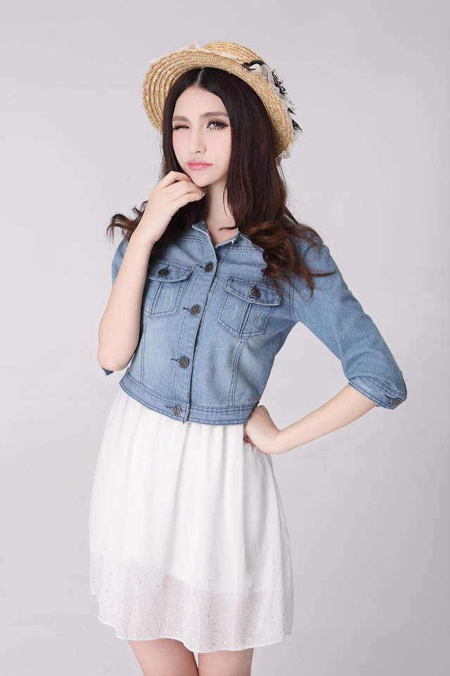 StylishGirlsSingle-BreastedTurnCollarDenimCoat-XR072011