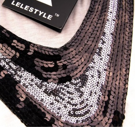 StylishLadySequinNecklineShortSleeveTee-SL111319WI