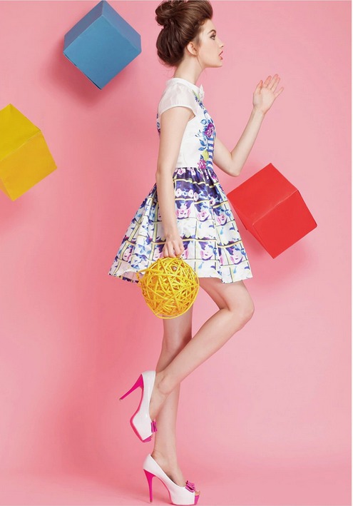 Summer2014HotDressFloralPatternBowMidWaistDressBallGownBeachStyleDress-ZMT090311