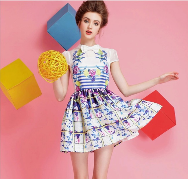 Summer2014HotDressFloralPatternBowMidWaistDressBallGownBeachStyleDress-ZMT090311