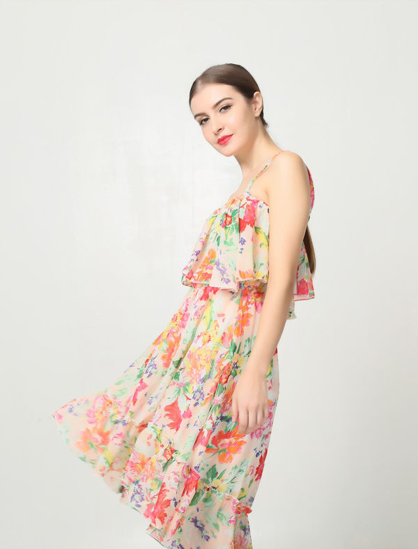 SummerBohemianFloralPrintSpaghettiStrapChiffonSundress-XFE090248