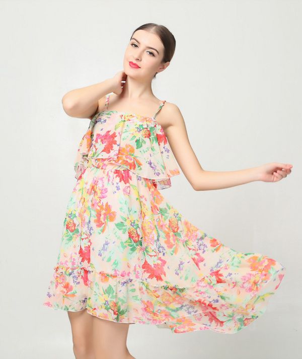 SummerBohemianFloralPrintSpaghettiStrapChiffonSundress-XFE090248