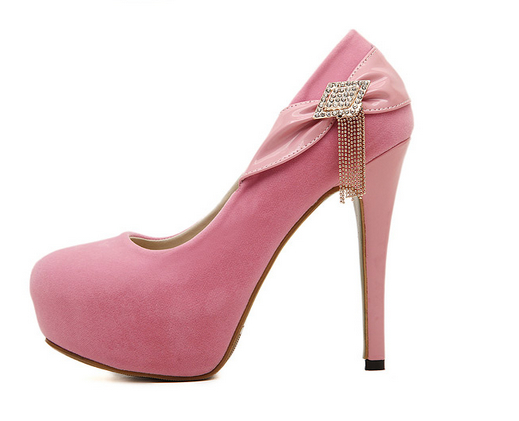 SummerBowDecoratedThinHighHeelsSuedePinkPumps-DFE031910PN