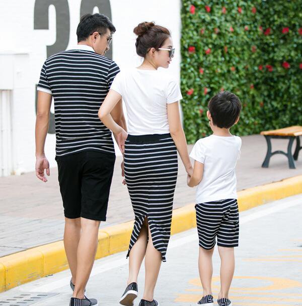 SummerFamilyOutfitPrintTShirtWithStripedSkirtPants-CMK070519