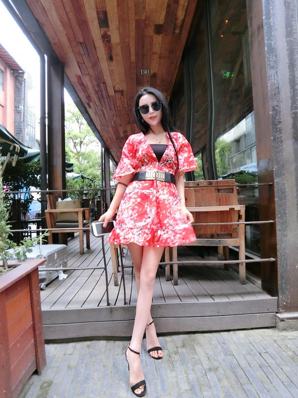 SummerFloralPrintedVNeckShortBeautifulDress-TFK052551