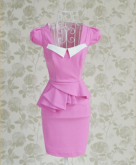 SummerHotSaleSexyLotusEdgeSquareNeckBubbleSleeveDress-CL052113RD