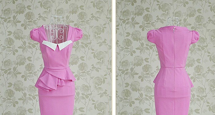 SummerHotSaleSexyLotusEdgeSquareNeckBubbleSleeveDress-CL052113RD