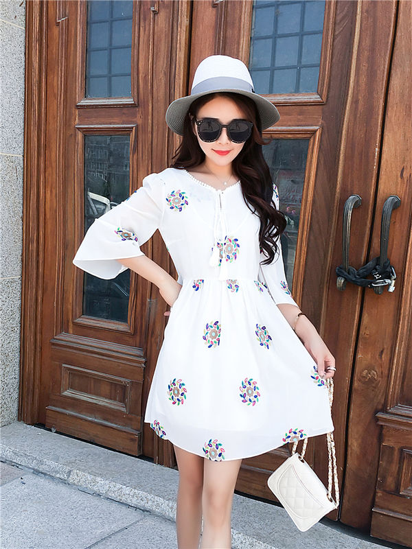 SummerLaceupFloralShortSleeveDress-AZK061547WI