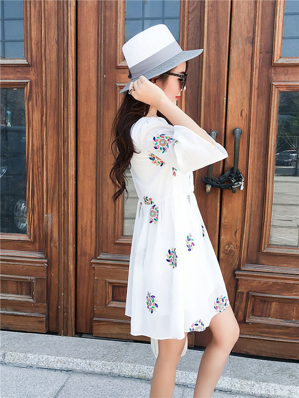 SummerLaceupFloralShortSleeveDress-AZK061547WI