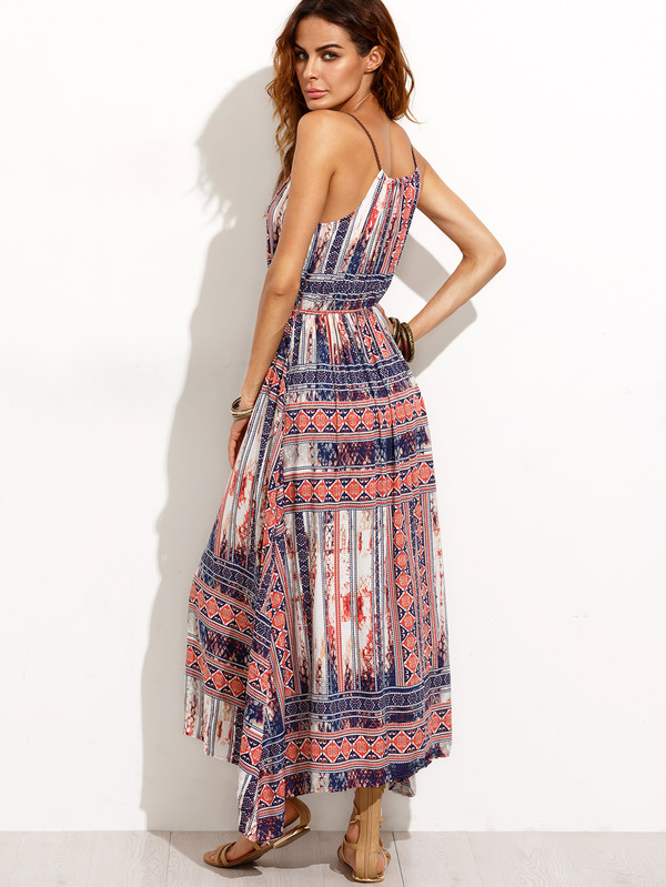 SummerPrintBandageBohemianStrapLongDress-TFK071333