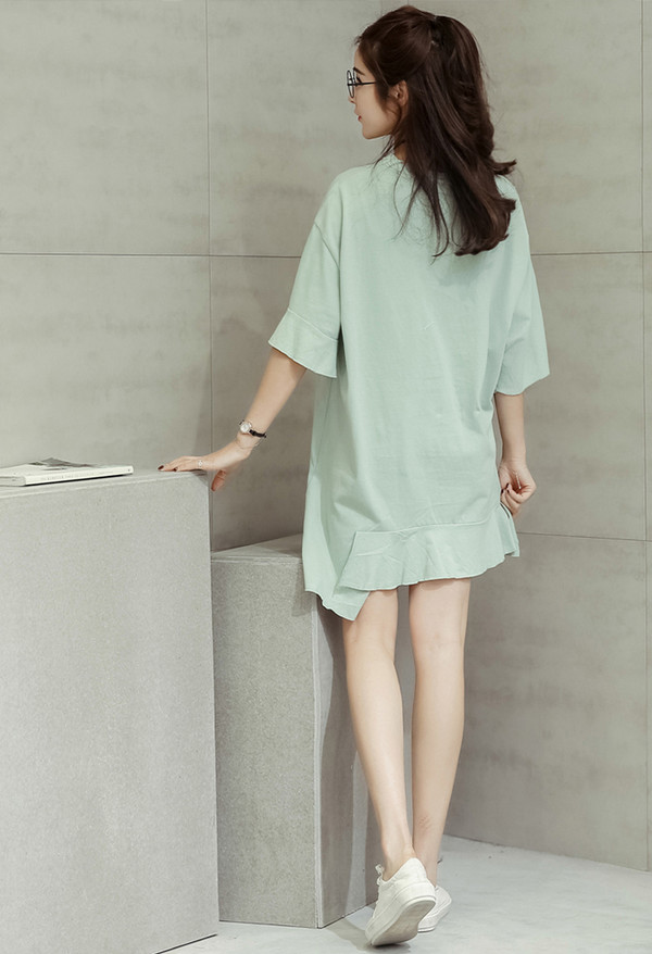 SummerSolidCrewNeckShortCasualDress-TFK051929