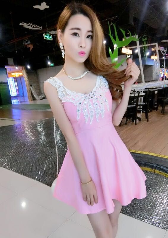 SummerSolidLacinessSlimBeautifulDress-TFK042249