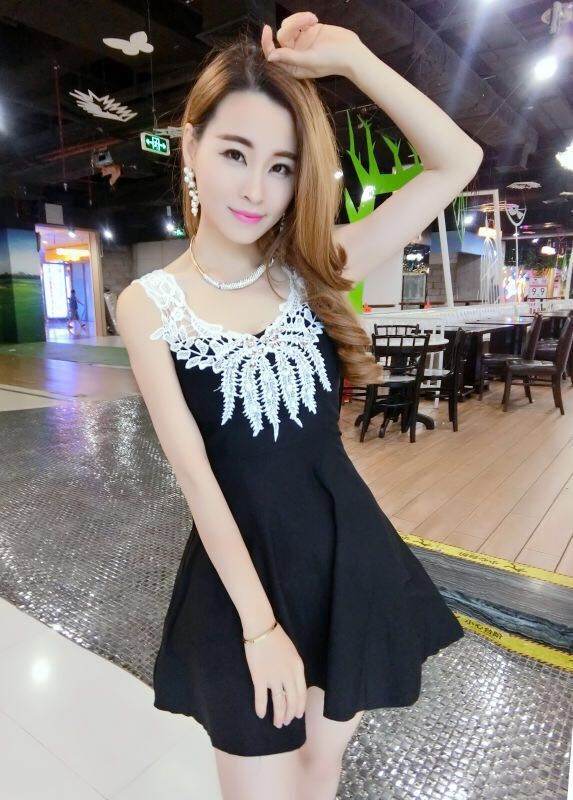 SummerSolidLacinessSlimBeautifulDress-TFK042249