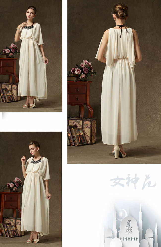 SuperiorQualityChiffonDressElegantSeductivePureColorRoundNeckOffShoulderWomenEveningPartyDress-YMT082631AR