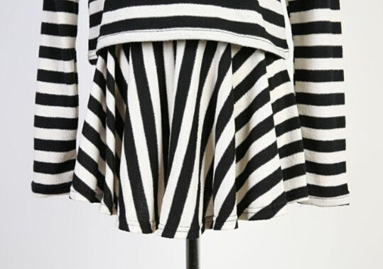 SweetGirlStripedLongSleeveCrewNeckTopWithShortPleatedSkirt-ZFE091728