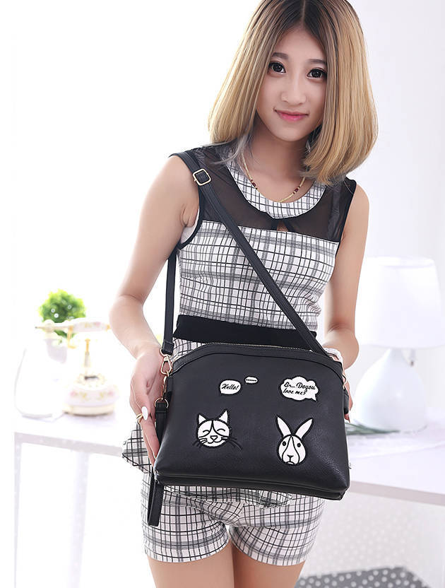 SweetheartBlackCutePrintedZipUpPUShoulderBagForWomen-XHE072731BA