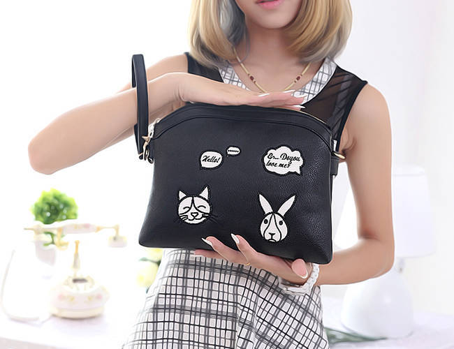 SweetheartBlackCutePrintedZipUpPUShoulderBagForWomen-XHE072731BA