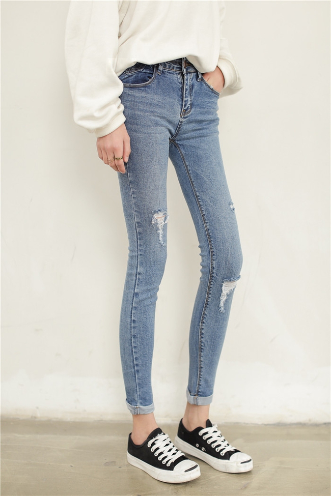 TheLatestDesignKoreanLeisureBlueScratchDenimPencilJean-XHE060425BU