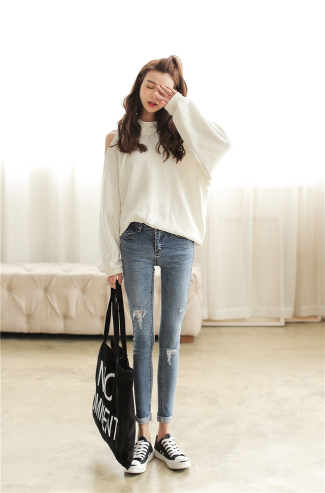 TheLatestDesignKoreanLeisureBlueScratchDenimPencilJean-XHE060425BU