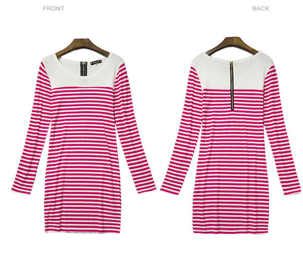 VintageDesignWomenStripedLongSleeveRedDresses-ZME082215RD