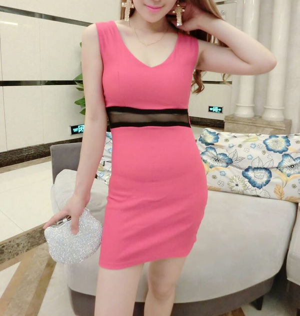 WholesaleCheapRoseSexyCriss-crossSplicingFittedDress-XFE082519RS