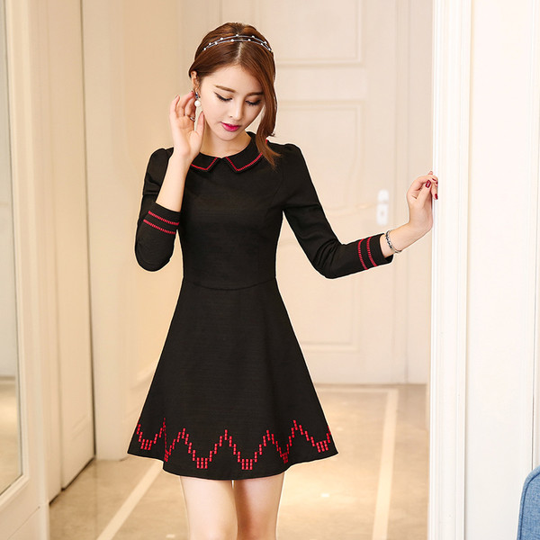 WholesaleDollCollarEmbroiderySlimFashionDresses-TFK081107