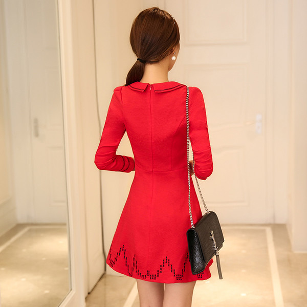 WholesaleDollCollarEmbroiderySlimFashionDresses-TFK081107
