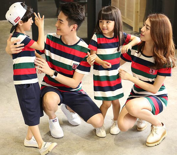 WholesaleFamilySuitsStripedONeckTShirtDress-CMK070516