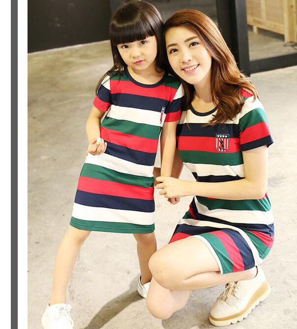 WholesaleFamilySuitsStripedONeckTShirtDress-CMK070516