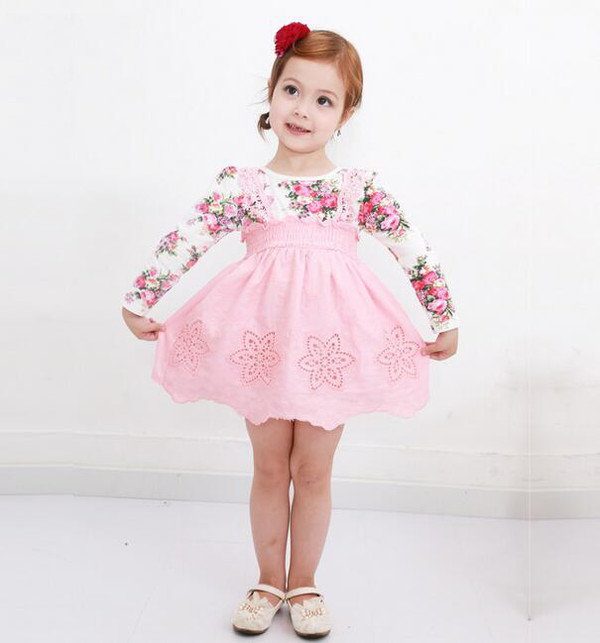 WholesaleFloralONeckGirlsDress-YMK082580