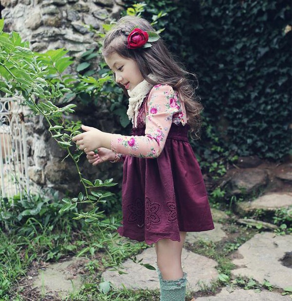 WholesaleFloralONeckGirlsDress-YMK082580