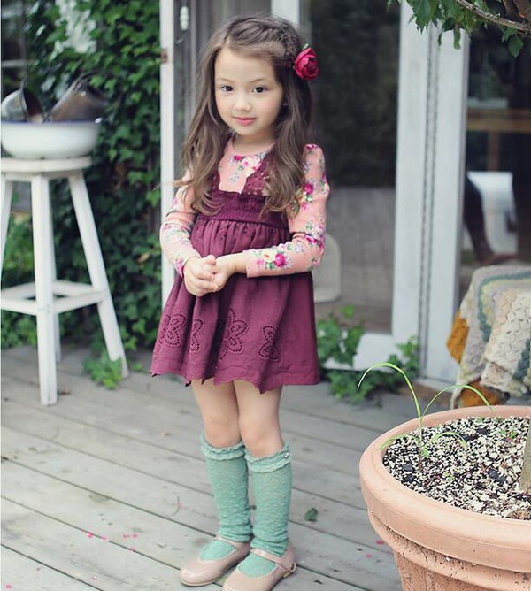 WholesaleFloralONeckGirlsDress-YMK082580