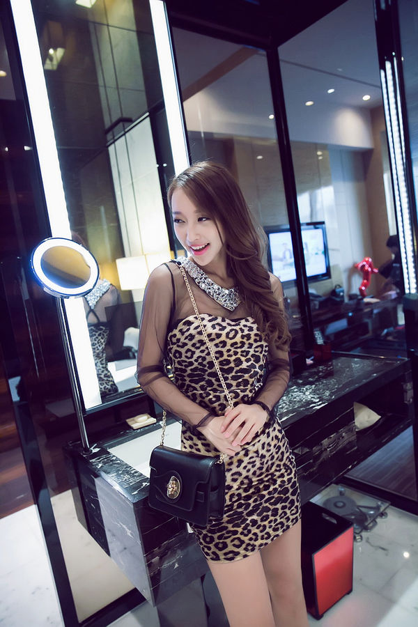 WholesaleGauzeMatchingStuddedCollarLeopardPrintClubDress-DFE091849B