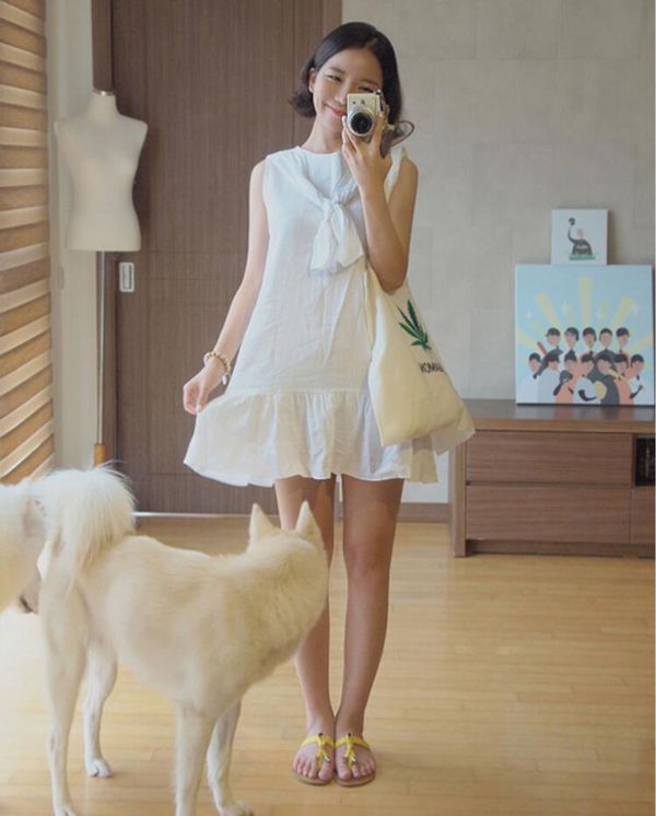 WholesaleKoreanBowRufflesSleevelessDress-FK040672