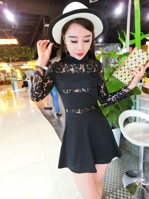 WholesaleKoreanLacePatchworkSexyDresses-ZFK081729