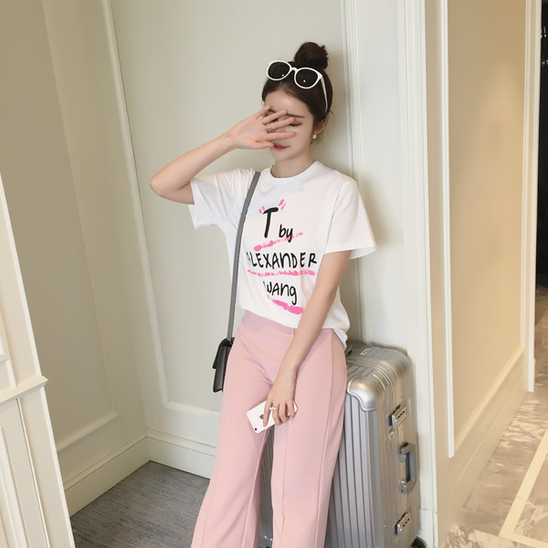 WholesaleKoreanPrintedLetterLooseT-shirts-AYK040853WI