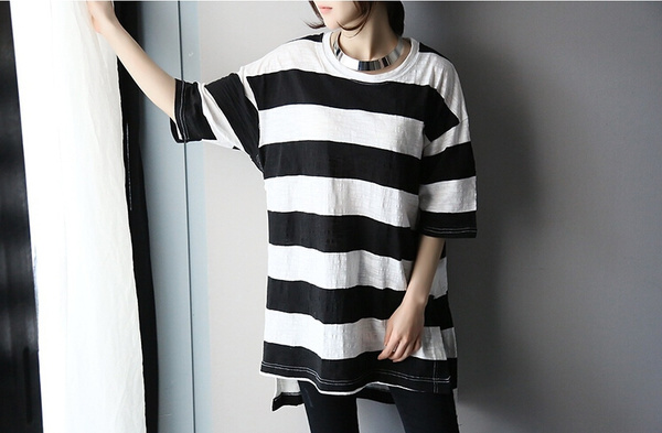 WholesaleKoreanStripedLooseWomenT-Shirt-HYK051940