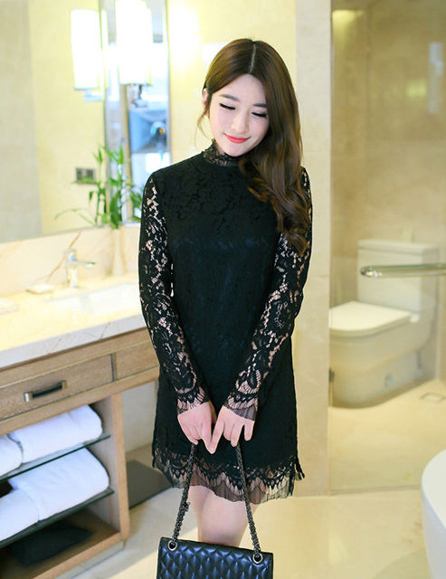WholesaleLaceFloralLongSleeveBoutiqueDresses-TZK082229