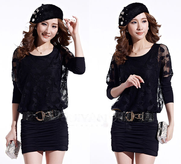 WholesaleLacePatchworkLongSleeveFashionDresses-TZK081731