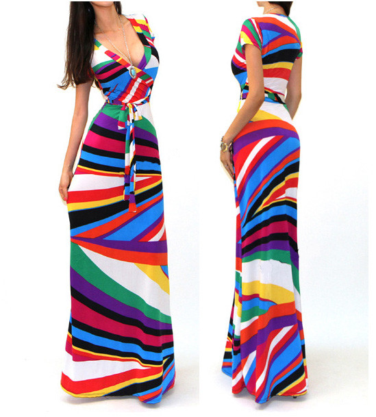 WholesaleNewDesignerStripedLongDresses-ZFK081057FO