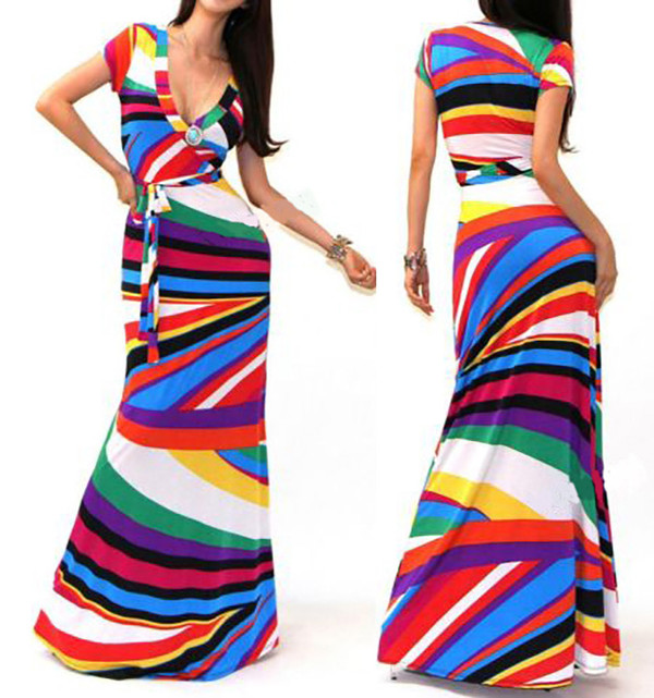 WholesaleNewDesignerStripedLongDresses-ZFK081057FO