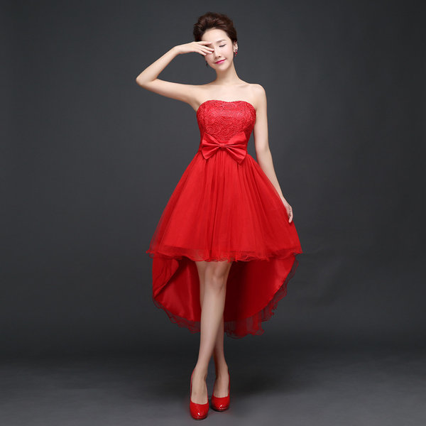 WholesaleNiceStraplessIrregularHemBridesmaidsKneeLengthSexyDresses-LYE092540