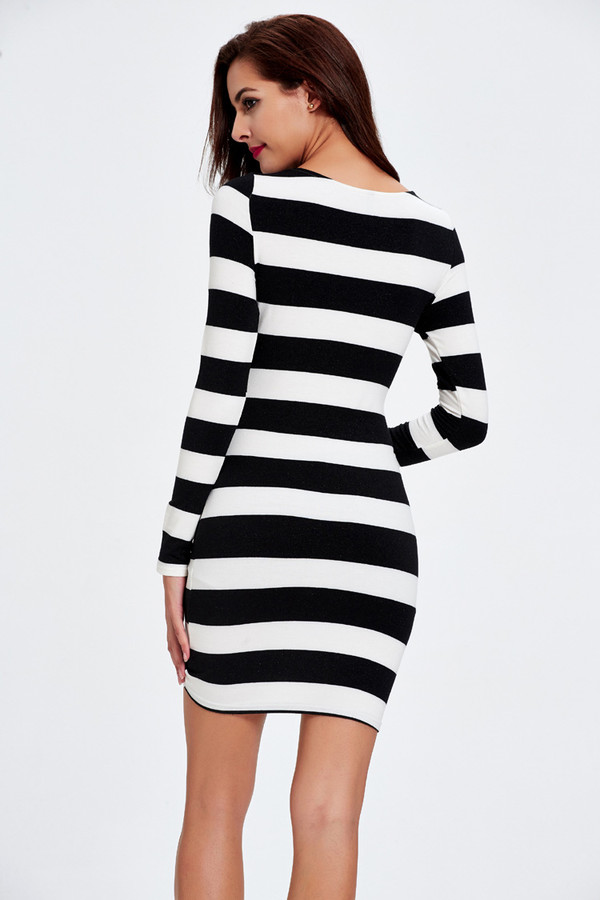 WholesaleSexyHollowOutStripeSweaterSheathDress-TFK081231SR