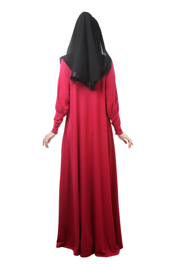 WholesaleSolidVNeckArabicClothingMuslimDress-TFK081126