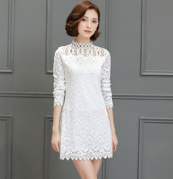WholesaleStandCollarElegantLaceDresses-AFK090825
