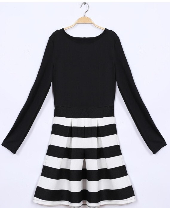 WholesaleStripePatchworkCrewNeckFashionDresses-TFK070115BA