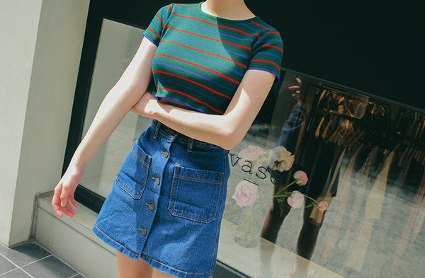 WholesaleSummerStripedKnittingTShirt-CMK061548